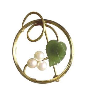 Van Dell 12k Gold Filled Brooch Carved Shell Pearls Vintage Retro MCM, Classi
